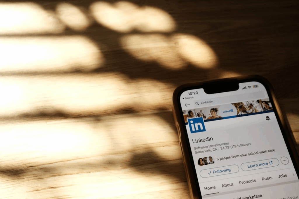 Student using LinkedIn app to strengthen career-ready online presence